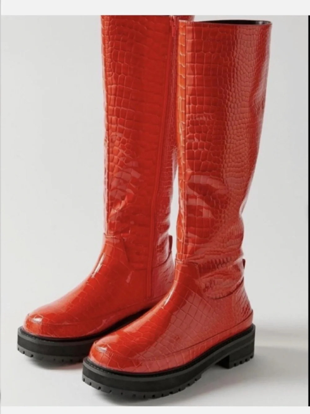 Urban Outfitters Red Croc-Embossed Chunky Boots